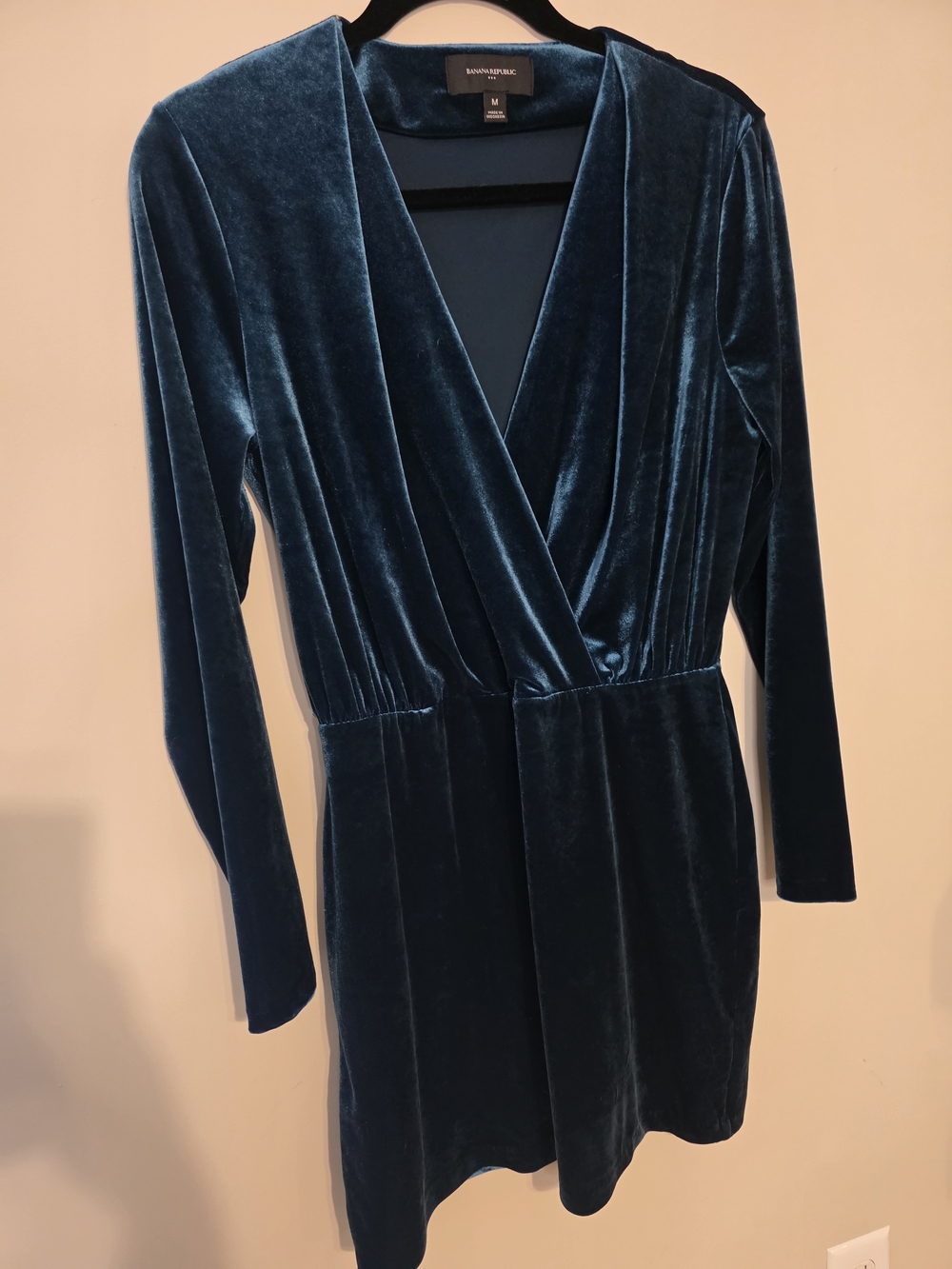 Banana Republic Deep Teal Velvet Wrap-Style Long Sleeve Dress